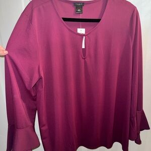Ann Taylor Women’s Plum Keyhole Neck Ruffle Sleeve Top